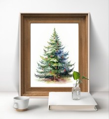 Watercolor Christmas Tree Digital Print, Printable Christmas Tree