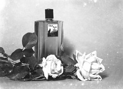 by Eduard PEZDIKA , still life w cologne CHAT NOAR and roses, vintage fine art