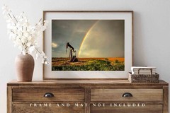 Pump Jack Photography Print: Texas, Rainbow, Oilfield, Oil and Gas, Picture