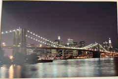 Brooklyn Bridge Night Cityscape Landscape Matted Color Photograph