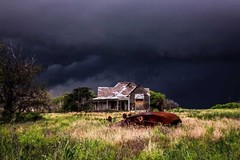 Abandoned Photography Print: Texas House Cotton Gin Stormy Sky Americana Photo