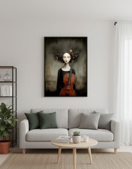 Melancholy Cello Player Digital Art Print Download Music Goth Dark Decor 2 PNGs