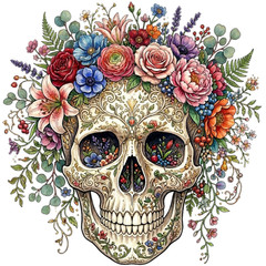 Floral Skull Sublimation Clipart Digital Image Art Printable Transparent PNG/JPG