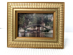 Photo Photograph Gold Tabletop Frame City Landscape Walking Bridge Over Water