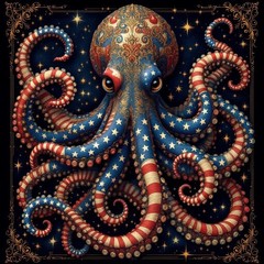 Patriotic Octopus Beautiful Digital Art Transparent Download PNG File