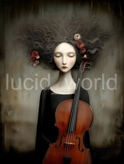 Melancholy Cello Player Digital Art Print Download Music Goth Dark Decor 2 PNGs