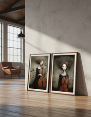 Melancholy Cello Player Digital Art Print Download Music Goth Dark Decor 2 PNGs