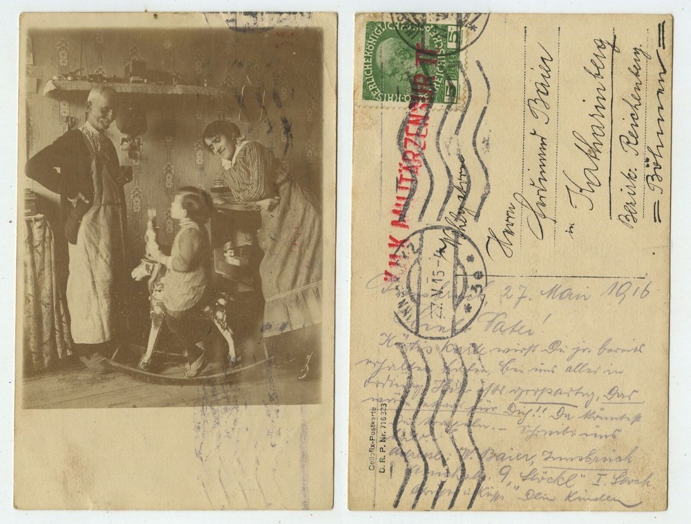 85051 – Child, Rocking Horse, Grandparents – Photo as Postcard, Innsbruck 27.5.1917