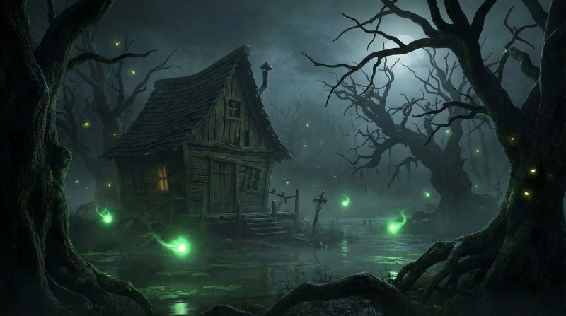 Digital Image Picture Photo Pic Wallpaper Background 4K Swamp Witch Shack Spooky