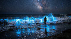 Bioluminescent Beach Milky Way Silhouette Digital Download Printable Wall Art