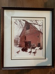 Signed Lee Mann The Barn Yard Framed Photo Print Skagit Valley WA Red Barn Geese