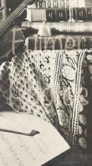 Vintage 11×14 unframed MUSIC & FLORAL Theme VIOLIN FLOWERS & BOOKS Photo Art B&W
