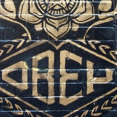 Street Art Gold on Black Brick NYC, Litho Print on Board, Photograph 18″ x 24″