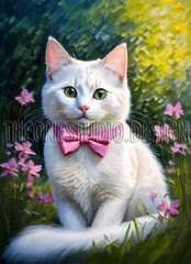 Wall Art Printable Image White Cat Acrylic Canvas Painting Wall Decor