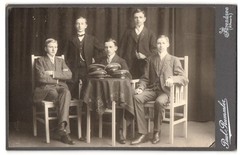 Photograph Paul Rummler, Arendsee, Five Young Men in Suits Around a Table