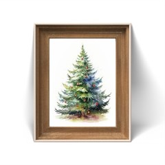 Watercolor Christmas Tree Digital Print, Printable Christmas Tree