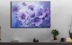 Flowers Painting, Floral Canvas, Purple Flowers Oil Painting, Vintage Flower Art