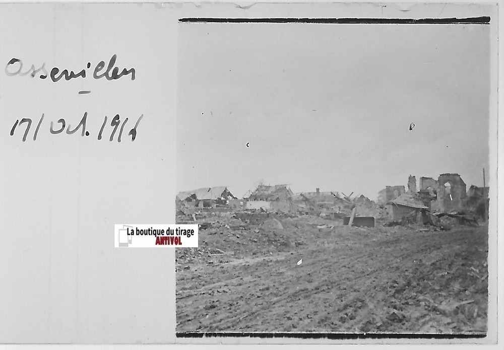Assevillers WW1, Stereoscopic Glass Photo, Black & White Positive 4.5×10.7 Cm