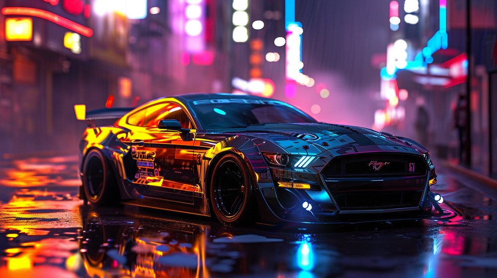 Digital Image Desktop Background Wallpaper | Mustang | Car | Cyberpunk