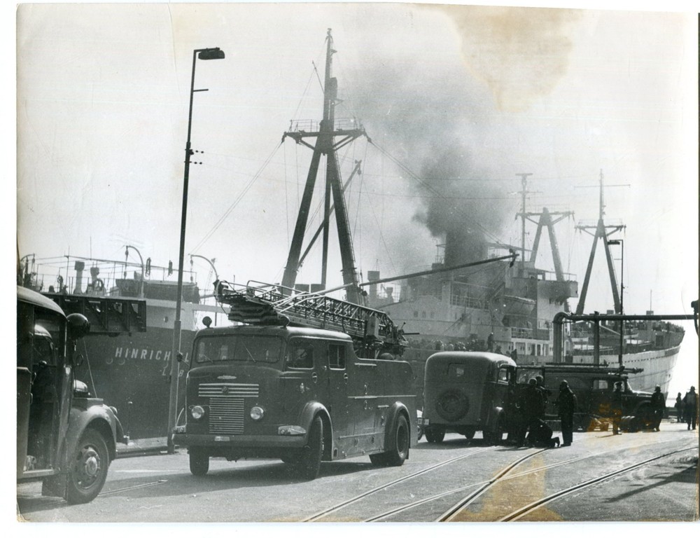 Old Photo Burning German Ship in Copenhagen 1959, 17x22cm