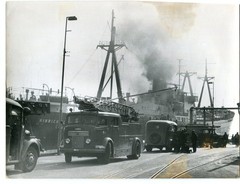 Old Photo Burning German Ship in Copenhagen 1959, 17x22cm