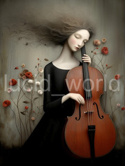 Melancholy Cello Player Digital Art Print Download Music Goth Dark Decor 2 PNGs