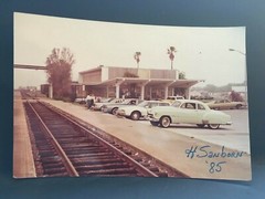 Photograph 1940s Railroad Depot with Palm Trees. Unknown location. Z9