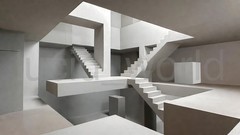 Liminal Space Surrealist Digital Art | Modern Minimalist Geometric Staircase HQ