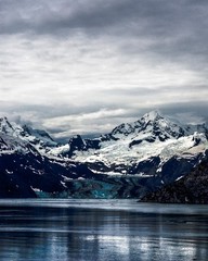 Snow covered mountain surrounded by water in Glacier Bay 8″x10″ Photo Print 8×10