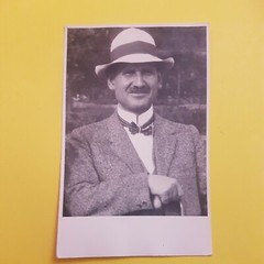 Photo Antique, Vintage, Young Man with White Hat, Stand Collar, Mustache, Excellent