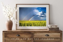 Country Photography Print – Picture of Double Rainbow and Wheat Field in Kansas