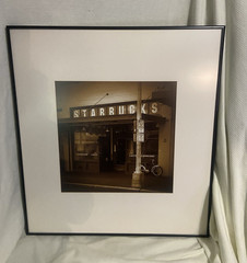 Sepia Starbucks Storefront Photograph Wall Art, Matted & Framed, Landscape ( A1)