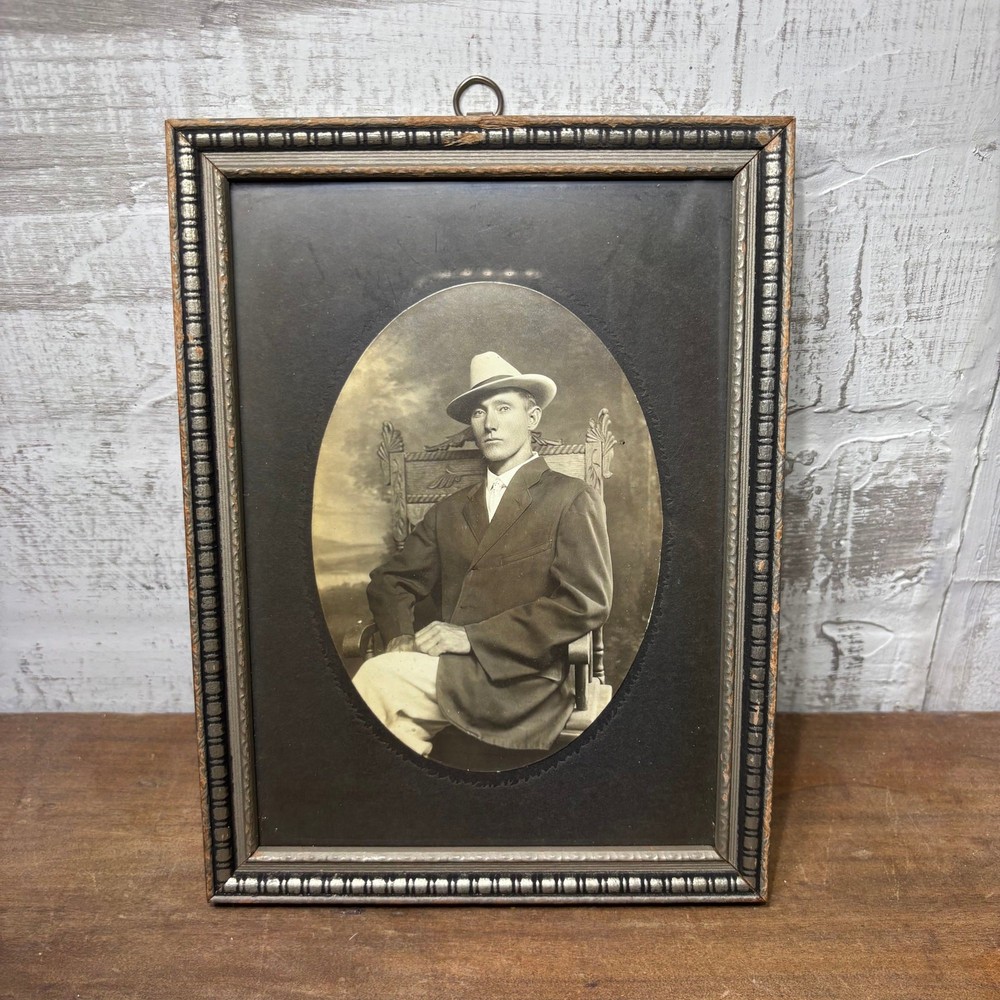 Antique Black and White Portrait in Wood Frame