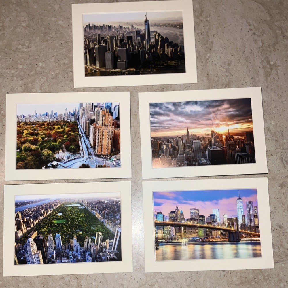 New York City Color Photo Prints Set of 5, Matted Landscape Skyline & Landmarks