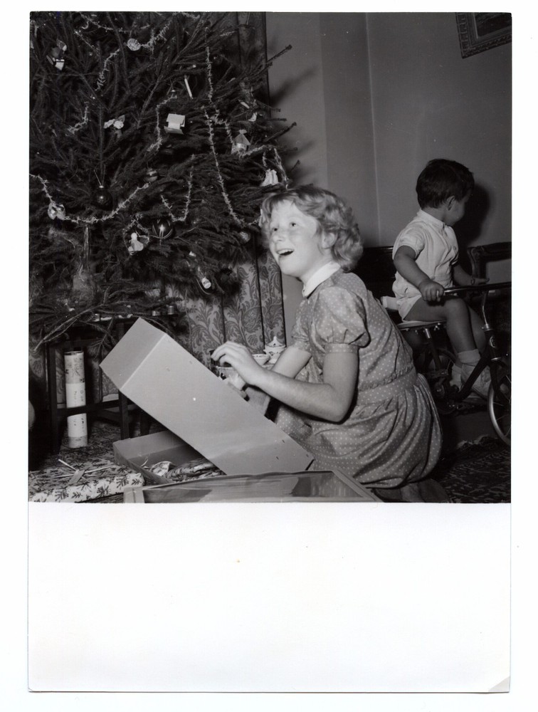 Little Girl Play Kitchen Doll Christmas Christmas Tree Vintage Photo On. 1950 60