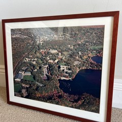 Vintage large JRM framed aerial photo WELLESLEY COLLEGE Wellesley MA Lake Waban