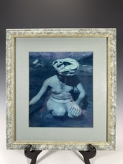 Framed Blue Tint Image medium unknown South East Asia Lady Bathing in stream