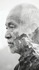 Zen Master Snowy Mountains Double Exposure Digital Download Printable Wall Art