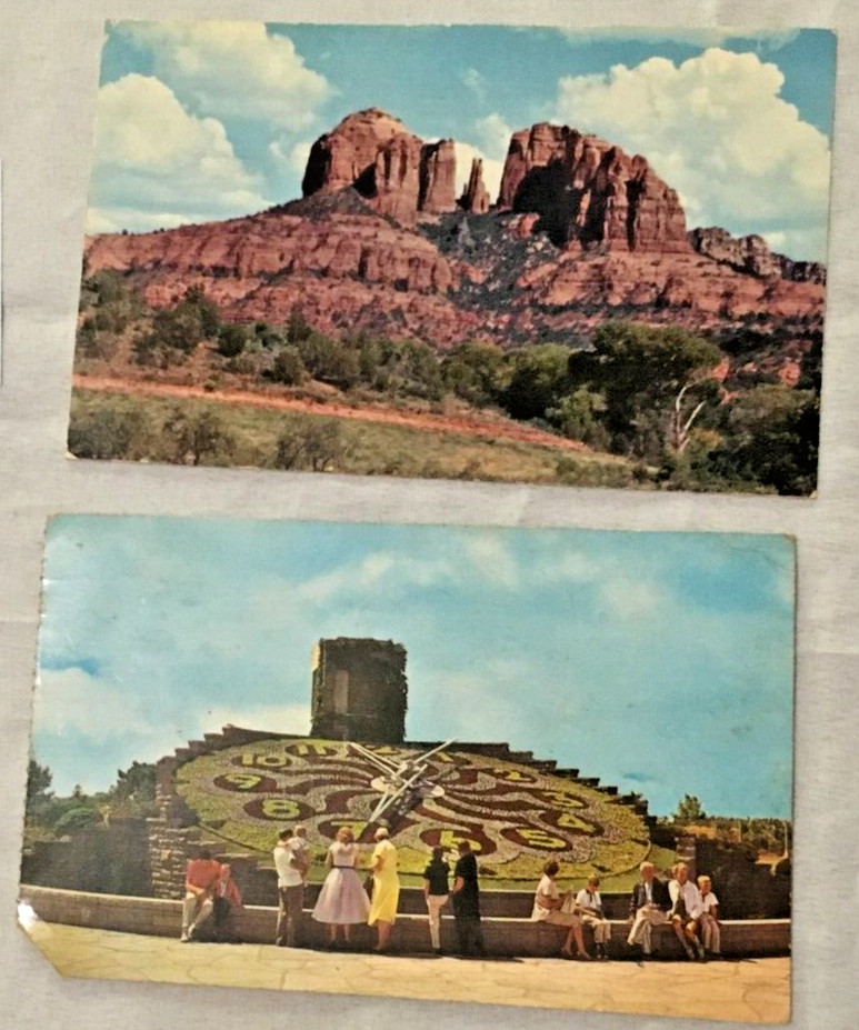 Arizona Cathedral Rock 1958 & Floral Clock 1963 color photographs post cards