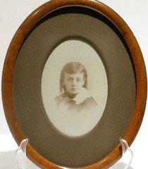 Antique Oval Wood Frame & Mat Victorian Era with Sepia Photograph of Young Boy