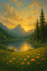Digital Image Picture Photo Wallpaper Background Desktop AI Art Mountain Lake