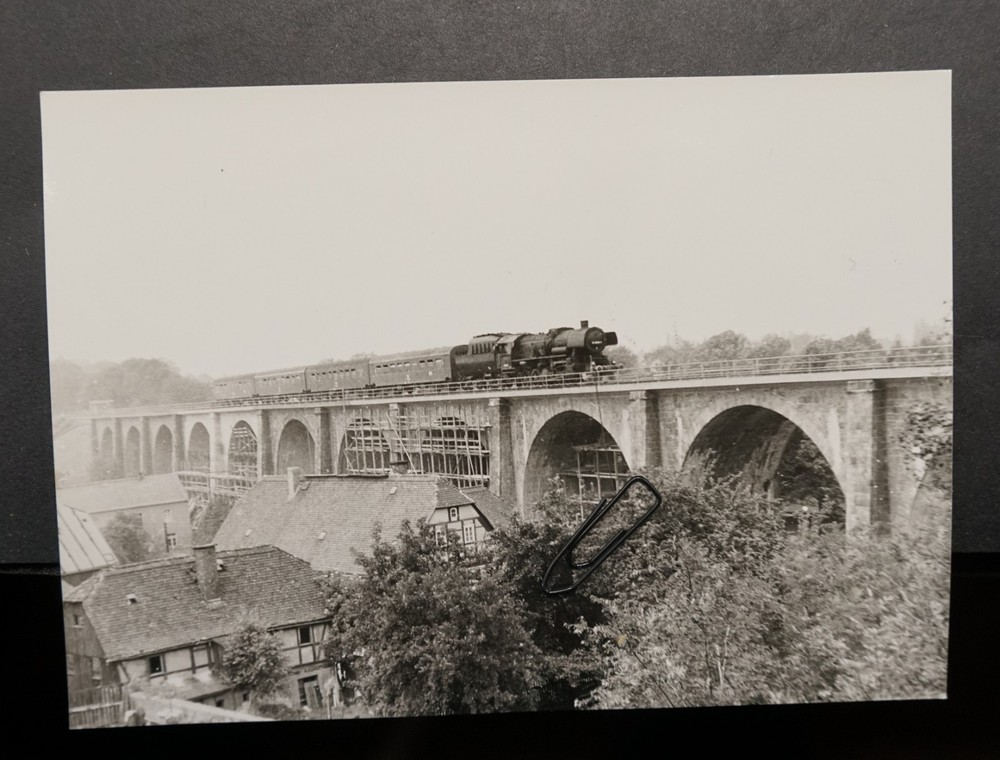 Photo Steam Locomotive Railway Bridge Bautzen Saxony Scaffolding Building View Picture 1977