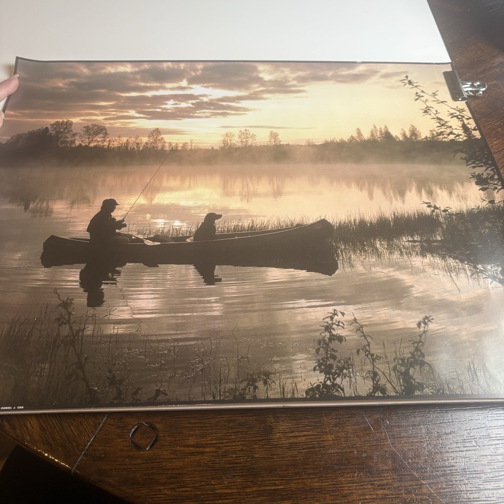 Artwork Wall Art Man Fishing With Dog Boat Water Daniel J Cox 20×16