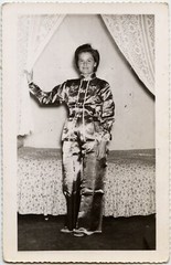 Portrait Young Woman In Silk Pajamas Vintage Photo Circa 1950