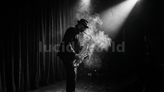 Jazz Saxophonist Smoky Stage Noir Digital Download Printable Wall Art PNG File