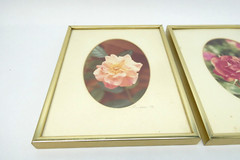 Signed 1974 Gold Framed Matted Flower Floral Photographs Pink Rose Photos Decor