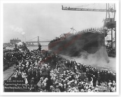 US Navy 1915 USS Arizona BB-39 Approaching End of Ways At Launch New York Photo