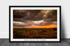 Western Wall Decor Art Print of Sunset on Stormy Evening in West Texas