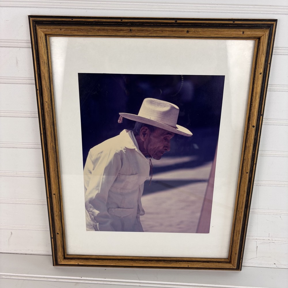 Vintage Framed Portrait Photo Elderly Man Hat Traditional Culture Art Photograph