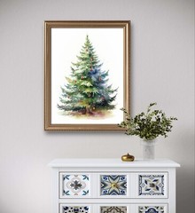 Watercolor Christmas Tree Digital Print, Printable Christmas Tree